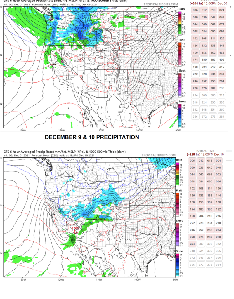 GFS Precipitation models Lake Tahoe Dec 2021